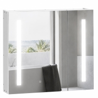 Illuminated Bathroom Mirror Cabinet 650 x 700Hmm LED Bathroom Mirror with Lights Touch Switch, Adjustable Shelf,  USB Charge, White