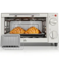 HOMCOM Minibackofen, 9 L Mini-Ofen mit Backblech, Grillrost, mit einstellbarer Temperatur und Garzeit, Edelstahl, Cremeweiß(m-11)