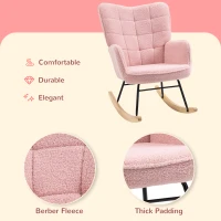 HOMCOM Accent Rocking Chair, Berber Fleece Nursery Glider Rocker, Modern Armchair, Wingback Chair for Living Room, Pink(m-5)