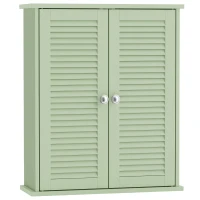 HOMCOM Armoire murale de salle de bain, meuble de rangement suspendu avec 2 portes persiennes et étagère réglable, vert(m-1)