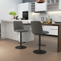HOMCOM Set 2 Scaune de Bar Rotative cu Înălțime Reglabilă, din Material Textil cu Aspect de In, 44x53x91-111 cm, Gri Închis(m-10)