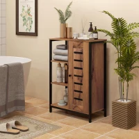 kleankin Móvel Auxiliar Casa de Banho com Porta de Ripas 3 Compartimentos Abertos Prateleira Ajustável 60x30x85 cm Castanho Rústico(m-10)