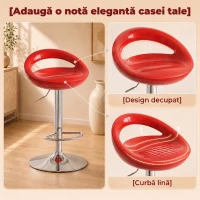 HOMCOM Set 2 Scaune de Bar Rotative cu Suport pentru Picioare, Înălțime Reglabilă, Bază din Oțel, Șezut din ABS, Roșu(m-6)
