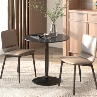 HOMCOM Esstisch für 2 Personen, runde Tischplatte Ø80 cm, MDF und Stahl, rutschfest, Schwarz, 75H cm(m-10)