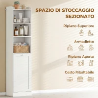 HOMCOM Mobile Bagno Alto con Cesto a Ribalta e Mensole, 40x30x170 cm, Bianco(m-4)
