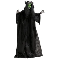 HOMCOM 67"/170cm Life Size Animated Ghost with Werewolf Mask, Halloween Decorations Outdoor Indoor, Scary Halloween Animatronic(m-15)