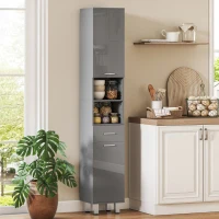 kleankin Badezimmerschrank, Badkommode, mit Regalen und Schublade, verstellbar, Grau(m-8)