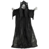 HOMCOM 67"/170cm Life Size Animated Ghost with Werewolf Mask, Halloween Decorations Outdoor Indoor, Scary Halloween Animatronic(m-1)