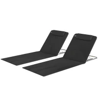 Outsunny Conjunto de 2 Esterillas con Respaldo Reclinable en 5 Niveles Reposacabezas y Bolsa de Transporte 134x48x33-43 cm Negro(m-11)