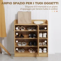 HOMCOM Armadio Scarpiera Salvaspazio e Moderno in Legno per 12 Paia con 4 Ripiani Aperti, 83x30x90 cm, Marrone Chiaro(m-4)