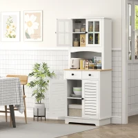 HOMCOM Küchenschrank mit Glastüren, 2 Schubladen, Geschirrschrank, Esszimmerschrank, Holz, 68 x 39,5 x 170 cm, Weiß(m-10)