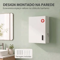 HOMCOM Armário de Medicamentos de Parede com 6 Compartimentos, Fechadura e 2 Chaves, para Casa de Banho e Cozinha, 40x18x60 cm, Branco(m-7)
