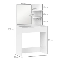 HOMCOM Toucador de Maquilhagem com Espelho Mesa de Maquilhagem com Gaveta e Prateleiras Abertas  75x40x137 cm Branco(m-3)