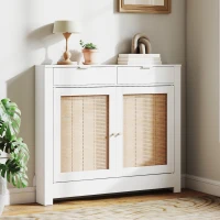 HOMCOM Cobertura para Radiador com Portas Rebatíveis e Vime Proteção Radiador de MDF 111x19x95,5 cm com Compartimento Desenho Boémio Branco(m-10)