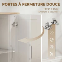 HOMCOM Buffet salon, meuble de rangement avec 2 portes à fermeture douce et 3 tiroirs, 110x35x80,4cm, blanc et bois naturel(m-5)
