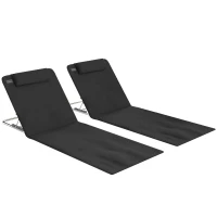 Outsunny Conjunto de 2 Esterillas con Respaldo Reclinable en 5 Niveles Reposacabezas y Bolsa de Transporte 134x48x33-43 cm Negro(m-1)