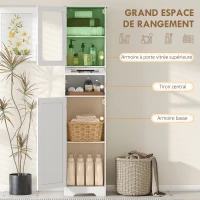 HOMCOM Meuble colonne salle de bain, meuble de rangement avec tiroir, 2 portes et étagère réglable, 40 x 31 x 170 cm, blanc(m-4)
