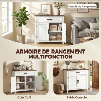 HOMCOM Buffet salon, meuble de rangement avec 2 portes, tiroir et étagère réglable, 76 x 35 x 80 cm, blanc(m-4)