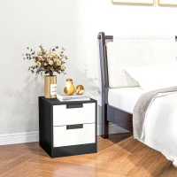 HOMCOM Set of Two Monochrome Two-Drawer Bedside Tables(m-8)