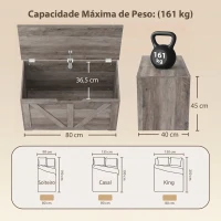 HOMCOM Baú de Arrumação 100 L com Dobradiça de Segurança e Recorte em U para Entrada e Sala 80x40x45 cm Cinzento(m-3)