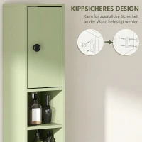 kleankin Badezimmerschrank schmal mit Schublade und 4 offenen Fächern für kleine Räume 20 x 20 x 180 cm Grün(m-5)