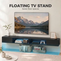 HOMCOM Wall Mounted TV Stand with RGB LED Lights, Floating Entertainment Centre for 75 Inch TV, Black(m-4)