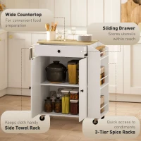 HOMCOM Rolling Kitchen Island with 3-Tier Spice Rack, Kitchen Storage Cart with Drawer and Towel Rack, White(m-4)