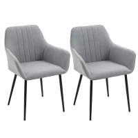 HOMCOM Dining Chairs Set of 2, Upholstered Linen Fabric Kitchen Chairs with Metal Legs for Living Room Dining Room, Light Grey(m-10)