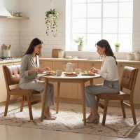 HOMCOM Conjunto de 2 Cadeiras de Jantar Estofadas em PU com Assento Acolchoado e Pés de Madeira para Sala de Estar Castanho(m-8)