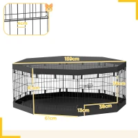 PawHut Parc pour chien enclos chien intérieur 8 panneaux pliables avec porte pour chiots acier 61l x 61H cm noir(m-3)