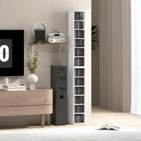 HOMCOM Set of 2 CD Media Display Shelf Unit Tower Rack with Adjustable Shelves, White(m-10)