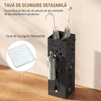 HOMCOM Suport de Umbrele Pătrat din Metal pentru Intrare, Suport Autoportant cu Tavă Detașabilă și 4 Cârlige, pentru Interior și Exterior, 15.5x15.5x49 cm, Negru(m-4)