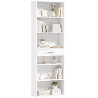 HOMCOM Bibliotecă verticală înaltă cu 7 polițe, 6 cuburi și sertar din lemn, 60x24x182 cm, Alb(m-5)