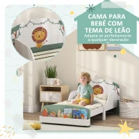 AIYAPLAY Cama Infantil para Crianças +3 Anos 70x140 cm em Madeira com Armazenamento e Desenho de Leão para Quarto Verde(m-5)