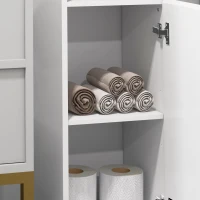 kleankin Armário Alto e Estreito para Casa de Banho com Portas e Prateleiras Ajustáveis 30x30x181,5 cm Branco Brilhante(m-9)