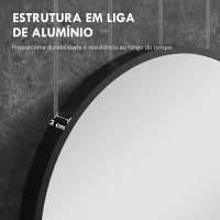 HOMCOM Espelho Casa de Banho Ovalado 60x90 cm Espelho Decorativo de Parede com Estrutura de Alumínio para Sala Corredor Preto(m-5)
