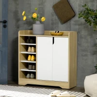 HOMCOM Sapateira Moderna com 2 Portas Prateleiras de Armazenamento para 13 Pares de Sapatos80x30x80xm Madeira e Branco(m-10)