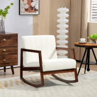 HOMCOM Fauteuil à bascule fauteuil allaitement rocking chair en tissu effet laine bouclée avec pieds en bois massif d'hévéa(m-10)