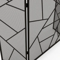 HOMCOM Parascintille per Camino Pieghevole a 3 Pannelli in Acciaio con Design Geometrico, 135x1.2x85cm, Nero(m-9)