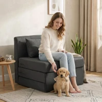 HOMCOM 2-in-1 Schlafsessel Klappbares Sofa-Bett mit Leinenstruktur, Gepolstertes Gästebett Klappstuhl, Dunkelgrau(m-7)