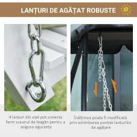Outsunny Balansoar Suspendat pentru Exterior din Lemn de Brad cu Masă Rabatabilă și Suporturi pentru Pahare, Balansoar de Grădină pentru 2-3 Locuri, Alb(m-6)