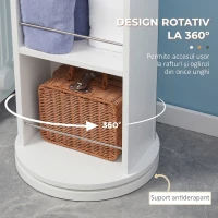kleankin Mobilier coloană de baie pivotant cu oglindă 6 rafturi 36 x 36 x 171 cm alb(m-5)