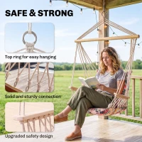 Outsunny Garden Outdoor Hanging Hammock Chair Thick Rope Frame Wooden Arms Safe Garden Outdoor Spot Stylish Multicoloured floral(m-4)