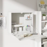 HOMCOM Scrivania a Muro Pieghevole e Salvaspazio con Ripiani, per Casa e Ufficio, in Truciolato e MDF, 60x21.5x50 cm, Bianco(m-10)
