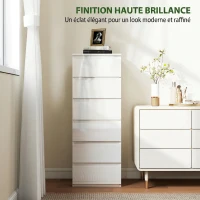HOMCOM Commode 6 tiroirs à haute brillance, meuble de rangement étroit sans poignées, 40 x 35 x 109 cm, blanc(m-4)