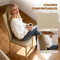 HOMCOM Ensemble Table à Manger avec 4 Chaises en Cuir Synthétique, Plateau Rectangulaire en Verre Trempé, 120x70x75cm, Naturel(m-6)