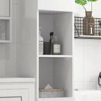 kleankin Armário Alto e Estreito para Casa de Banho com Portas e Prateleiras Ajustáveis 30x30x181,5 cm Branco Brilhante(m-7)