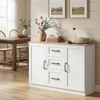 HOMCOM Buffet salon, meuble de rangement avec 2 portes à fermeture douce et 3 tiroirs, 110x35x80,4cm, blanc et bois naturel(m-9)