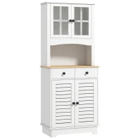 HOMCOM Küchenschrank mit Glastüren, 2 Schubladen, Geschirrschrank, Esszimmerschrank, Holz, 68 x 39,5 x 170 cm, Weiß(m-1)