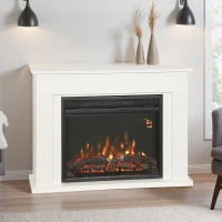 HOMCOM Șemineu Electric cu Flacără Reglabilă pe 5 Niveluri de Luminozitate, Telecomandă și Timer, 98x23,5x69,5 cm, Alb și Negru(m-9)